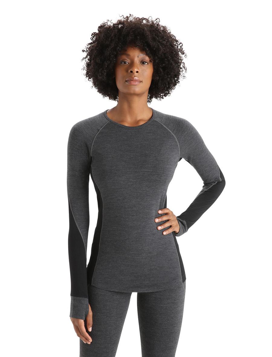 Base Layers Icebreaker BodyfitZone™ Merino 260 Zone Long Sleeve Crewe Thermal Top Damskie Czarne | PL 1041GSOL